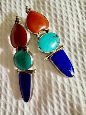 Turquoise & Lapis Multistone Drop Earrings set in solid sterling silver  Jewelry